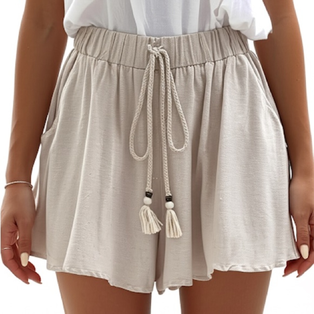 Shein Linen Blend Boho Full Shorts With Decorative Rope Tie Size Small